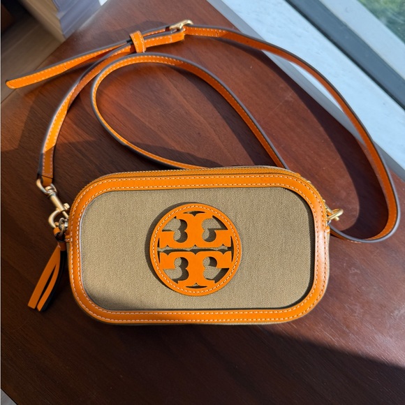 Tory Burch Mini Miller Canvas crossbody - Vibrant Orange and Tan Crossbody Bag